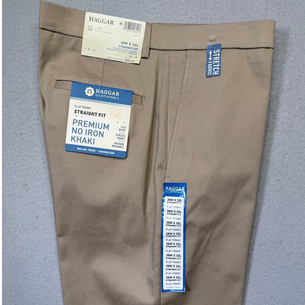 Haggar Men's Premium Super Flex Waist Straight Flat-Front Khaki Pants 36x32 $80